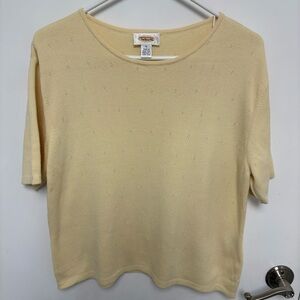 Talbots Light Yellow Cotton Knit Short Sleeve Top